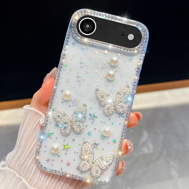 For iPhone Air Diamond Glitter Pearl Butterfly Four-Corner Shockproof Phone Case