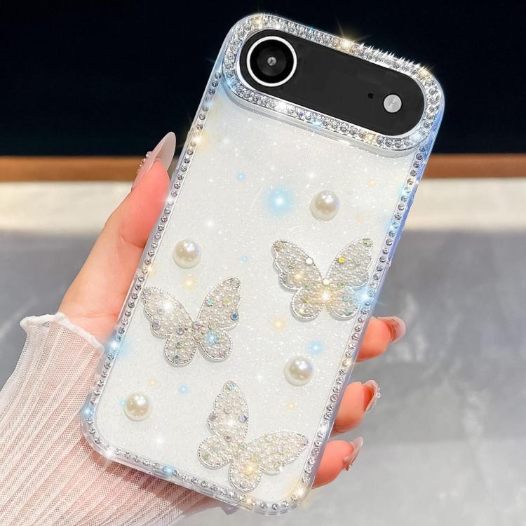 For iPhone Air Diamond Glitter Pearl Butterfly Four-Corner Shockproof Phone Case