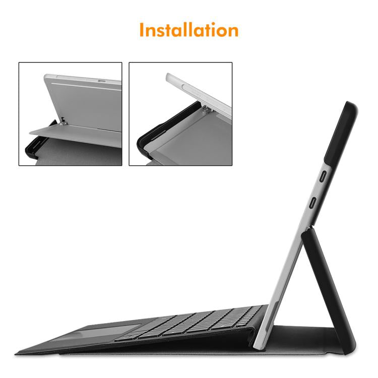 For Microsoft Surface Pro 12 2025 ENKAY Tri-fold Custer Texture Voltage Leather Stand Tablet Case with Pen Slot