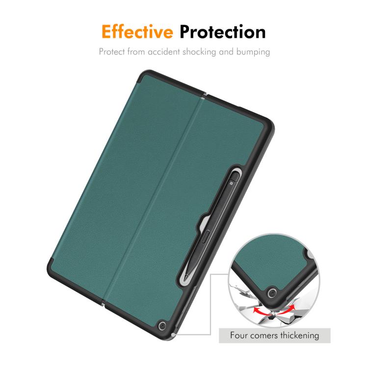 For Microsoft Surface Pro 12 2025 ENKAY Tri-fold Custer Texture Voltage Leather Stand Tablet Case with Pen Slot