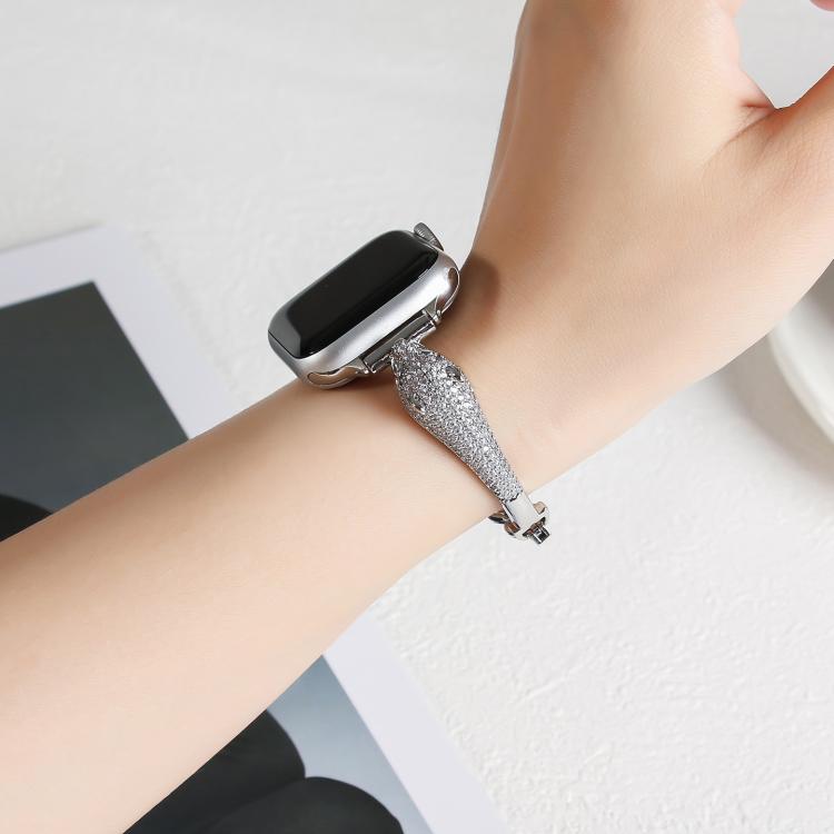 For Apple Watch 46mm / 49mm / 45mm / 44mm Copper Inlaid Zircon Leopard Head Watch Band