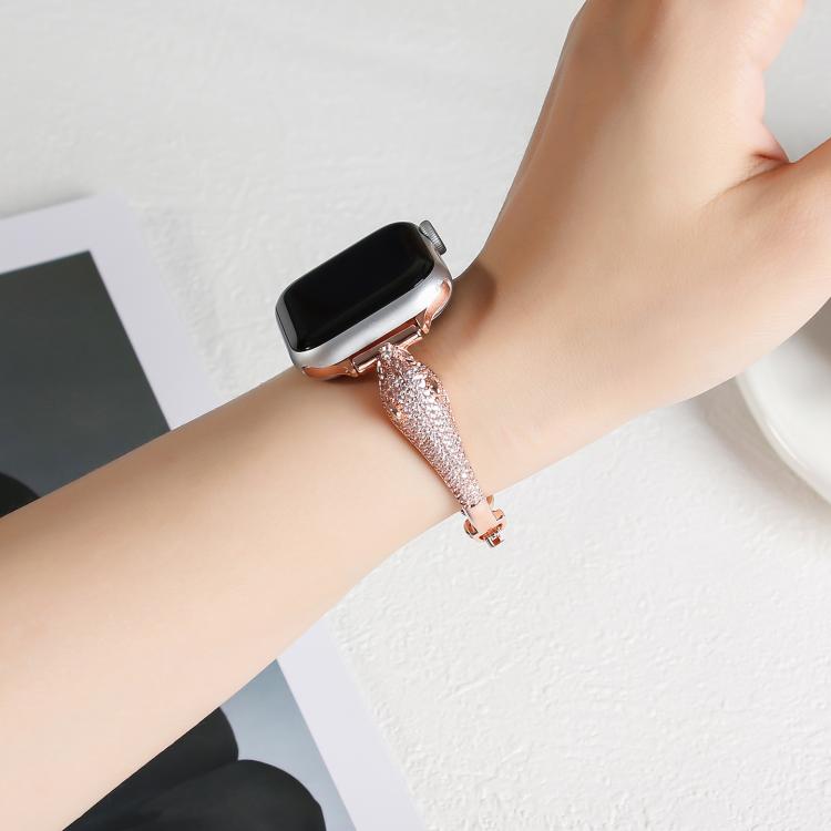 For Apple Watch 46mm / 49mm / 45mm / 44mm Copper Inlaid Zircon Leopard Head Watch Band