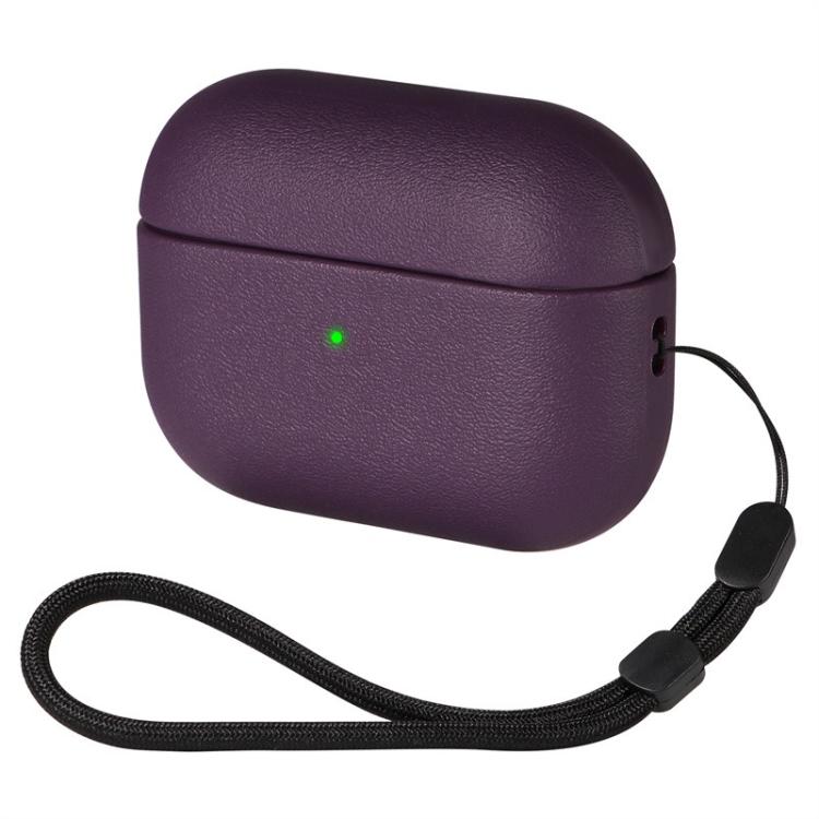 For AirPods Pro Simple Solid Color Soft Leather Texture TPU Earphone Protective Cover with Strap