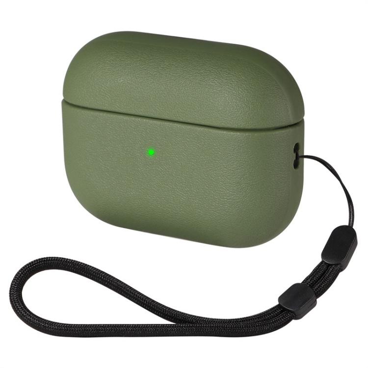For AirPods 2 / 1 Simple Solid Color Soft Leather Texture TPU Earphone Protective Cover with Strap