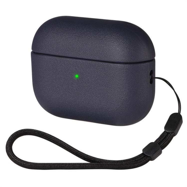 For AirPods Pro 3 Simple Solid Color Soft Leather Texture TPU Earphone Protective Cover with Strap