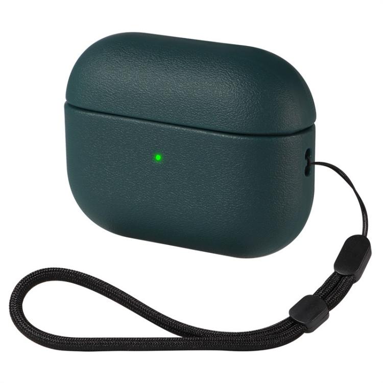 For AirPods Pro 3 Simple Solid Color Soft Leather Texture TPU Earphone Protective Cover with Strap