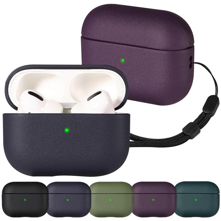 For AirPods 2 / 1 Simple Solid Color Soft Leather Texture TPU Earphone Protective Cover with Strap