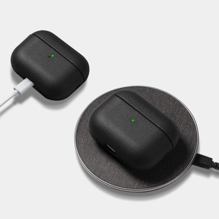 For AirPods 2 / 1 Simple Solid Color Soft Leather Texture TPU Earphone Protective Cover with Strap
