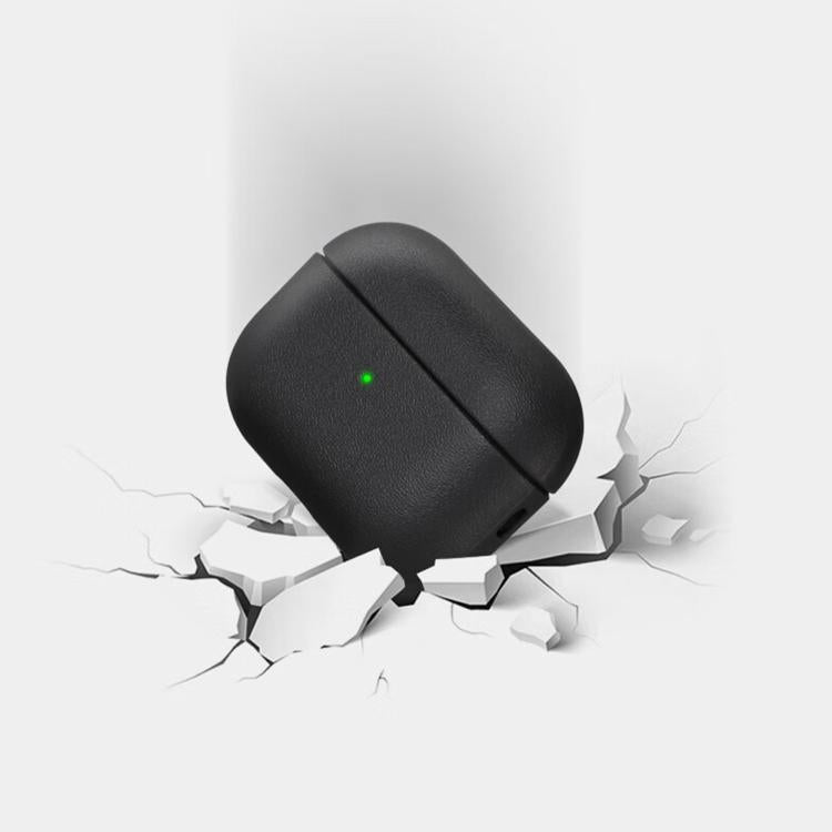 For AirPods 2 / 1 Simple Solid Color Soft Leather Texture TPU Earphone Protective Cover with Strap