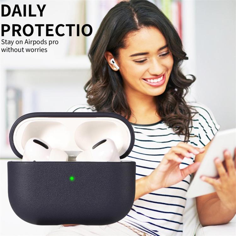 For AirPods 2 / 1 Simple Solid Color Soft Leather Texture TPU Earphone Protective Cover with Strap