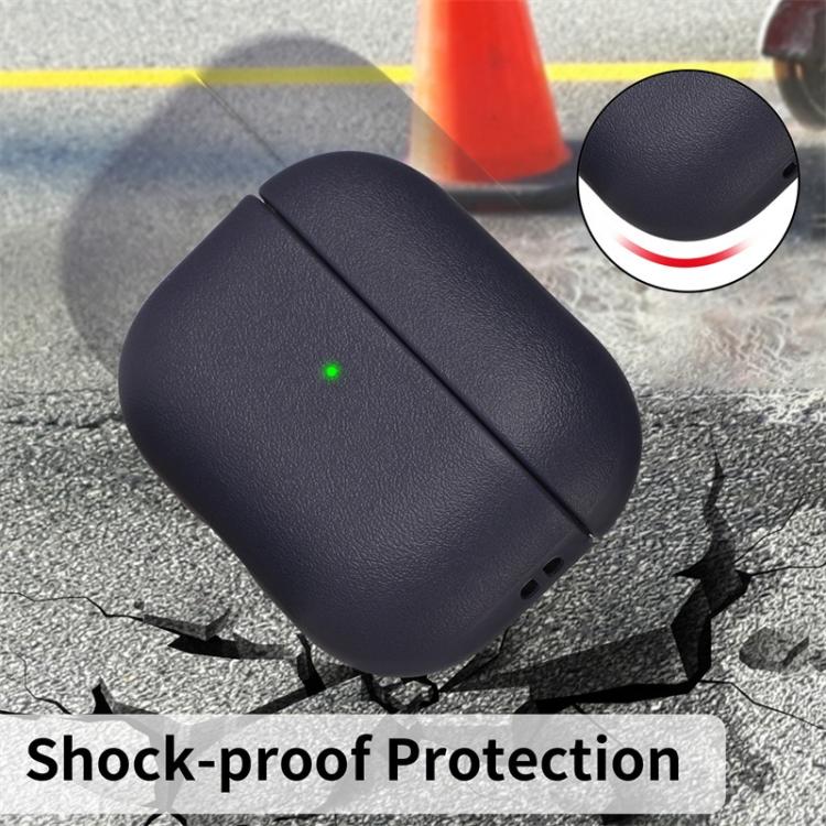 For AirPods 2 / 1 Simple Solid Color Soft Leather Texture TPU Earphone Protective Cover with Strap