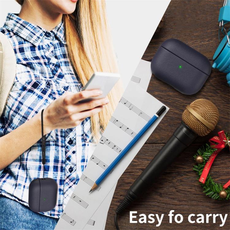 For AirPods 2 / 1 Simple Solid Color Soft Leather Texture TPU Earphone Protective Cover with Strap
