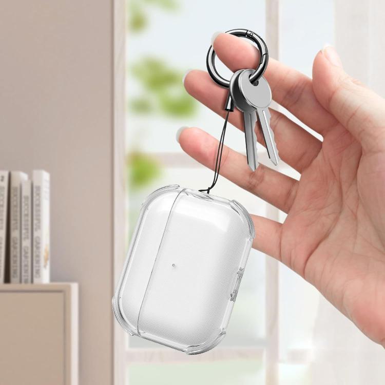 For AirPods Pro 2 Simple Transparent Soft Shell TPU Earphone Protective Cover  with Ring Rope