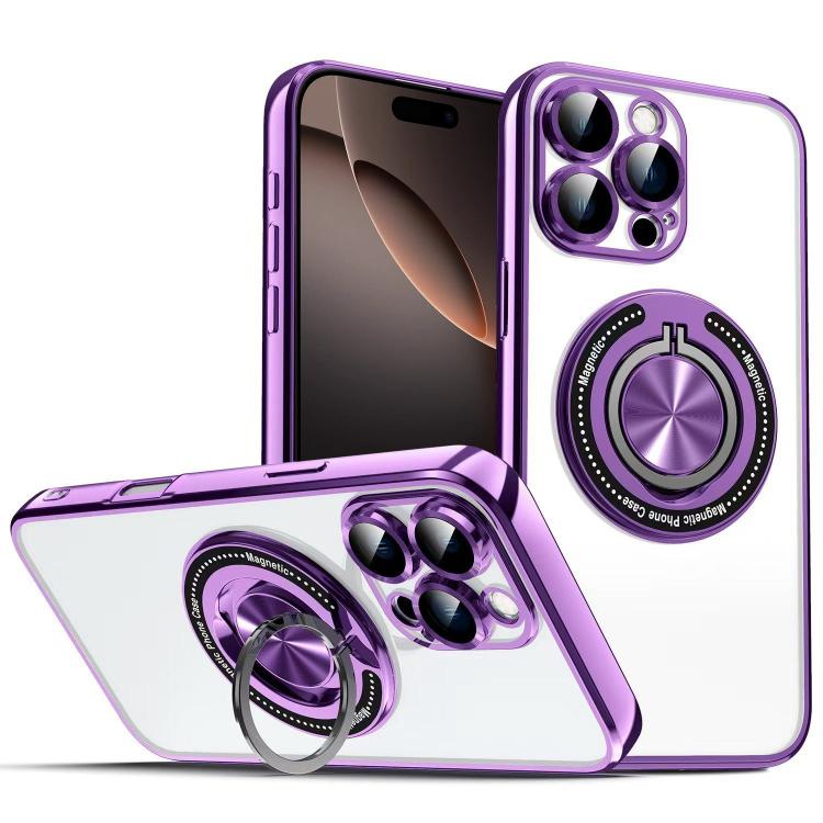 For iPhone 16 Pro Colorful 360 Invisible Ring MagSafe Phone Case