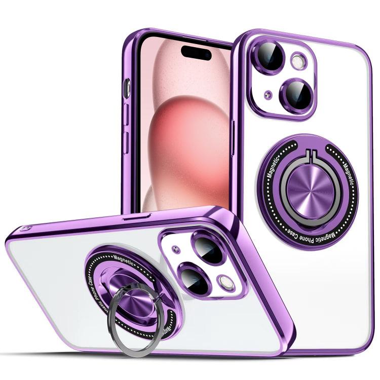 For iPhone 15 Colorful 360 Invisible Ring MagSafe Phone Case