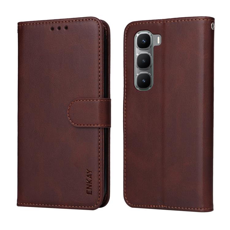 For Infinix Hot 60 Pro+ ENKAY Card Wallet Calf Texture Leather Phone Case with Full Glue Coverage Soft Hydrogel Film