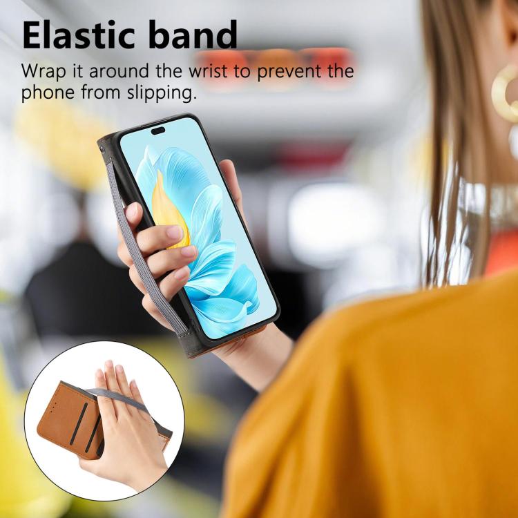 For Honor 200 Lite Global Elastic Wristband Magnetic Suction Leather Phone Case
