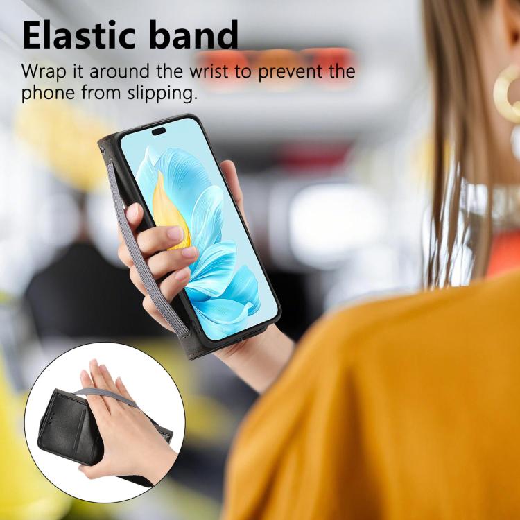 For Honor 200 Lite Global Elastic Wristband Magnetic Suction Leather Phone Case