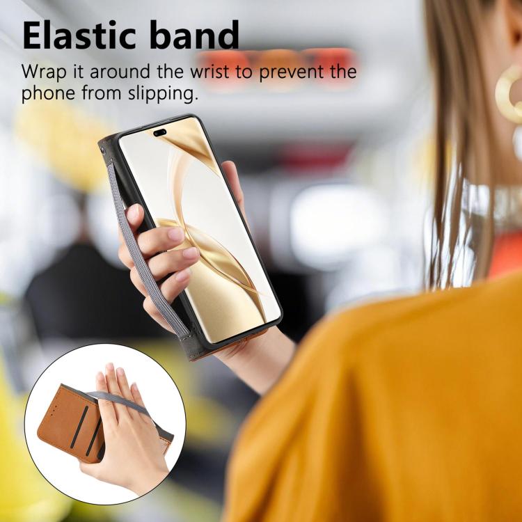 For Honor 200 Pro Elastic Wristband Magnetic Suction Leather Phone Case