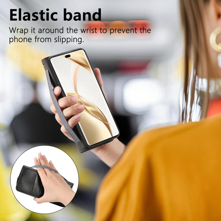 For Honor 200 Pro Elastic Wristband Magnetic Suction Leather Phone Case