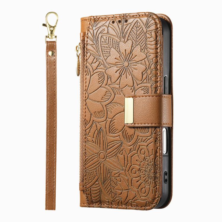 For Motorola Moto G86 5G Flowers Leaves Zipper Wallet Leather Phone Case with Strap