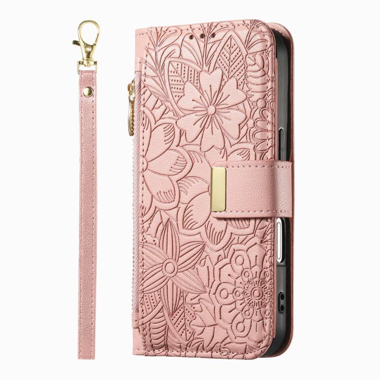 For Motorola Moto G86 5G Flowers Leaves Zipper Wallet Leather Phone Case with Strap