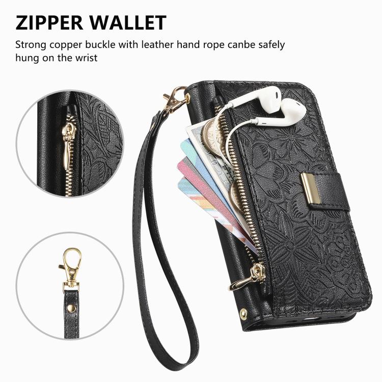 For Motorola Moto G86 5G Flowers Leaves Zipper Wallet Leather Phone Case with Strap