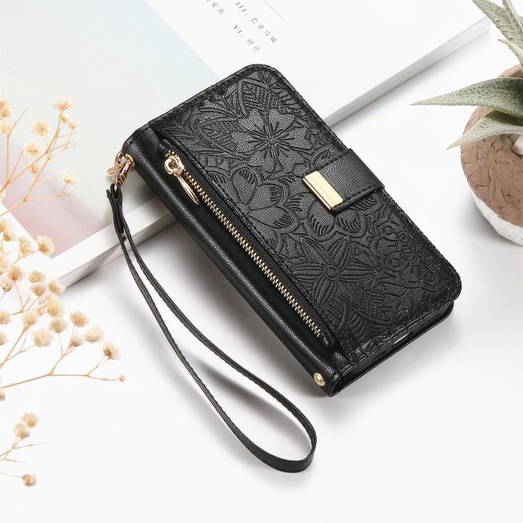 For Motorola Moto G86 5G Flowers Leaves Zipper Wallet Leather Phone Case with Strap