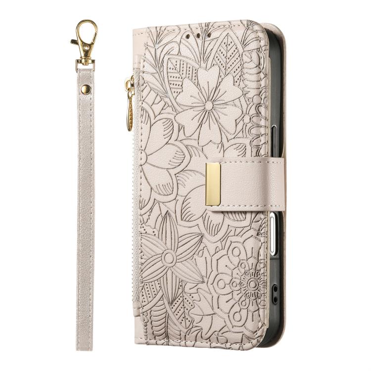 For Motorola Moto G85 Flowers Leaves Zipper Wallet Leather Phone Case with Strap