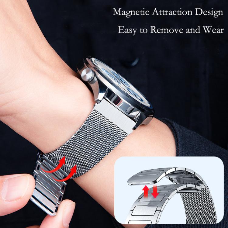 22mm Woven I-Shaped Metal Stainless Steel Magnetic Watch Band