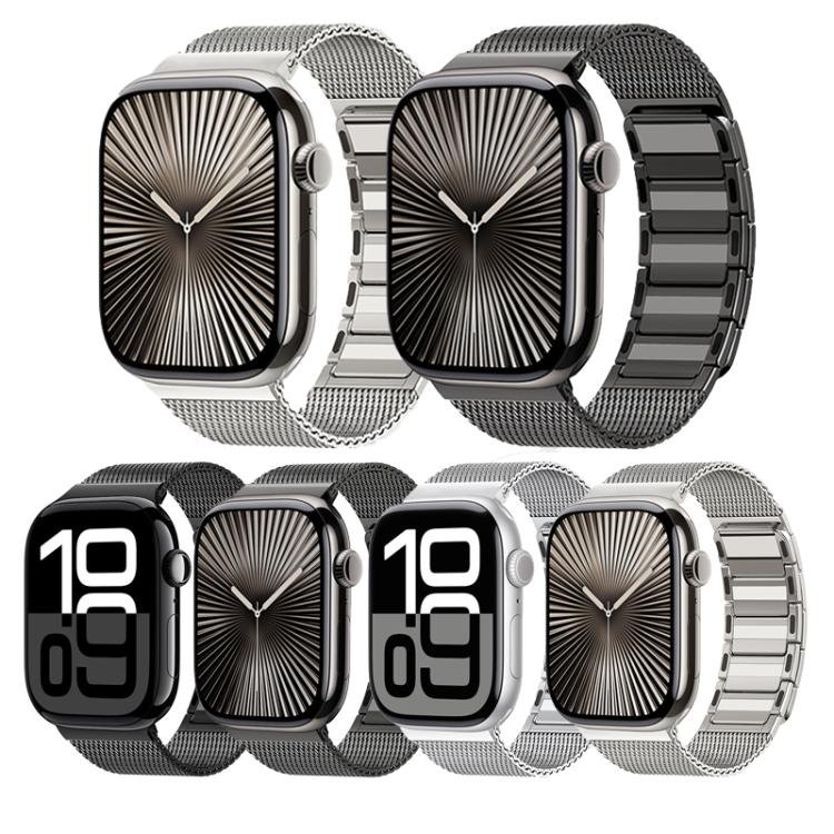 For Apple Watch 46mm / 49mm / 45mm / 44mm Magnetic Woven I-Shaped Stainless Steel Watch Band