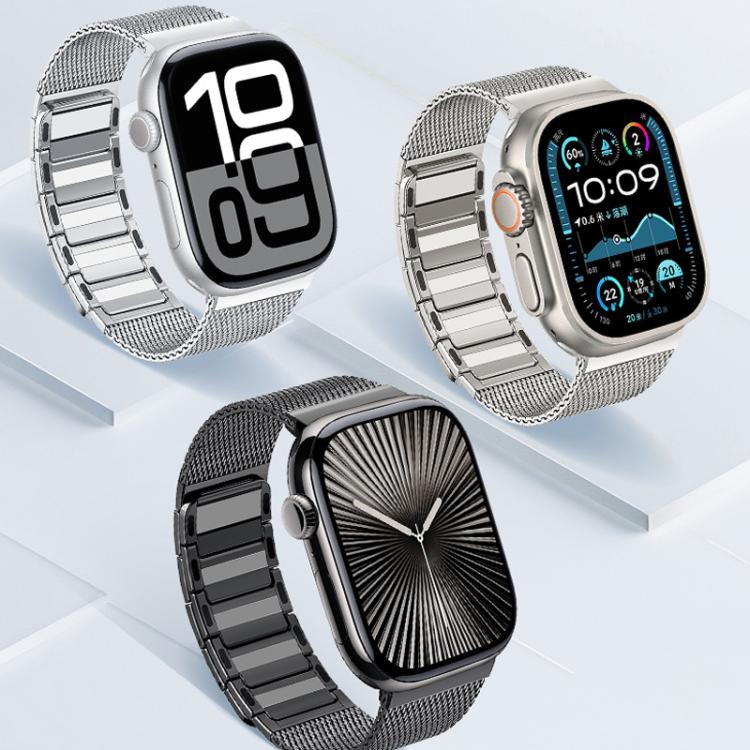 For Apple Watch 46mm / 49mm / 45mm / 44mm Magnetic Woven I-Shaped Stainless Steel Watch Band