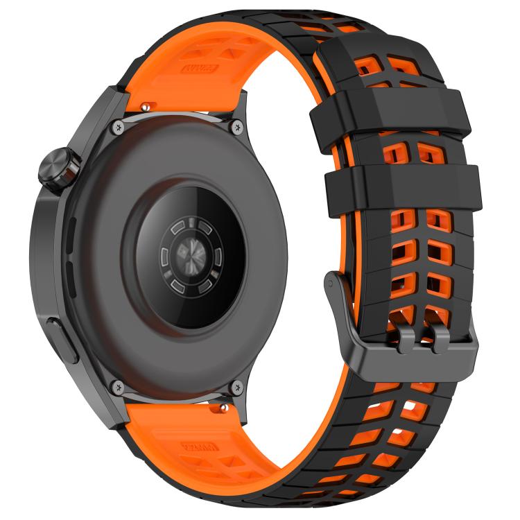 22mm Double Holes Two Color Silicone Watch Band - Black Orange