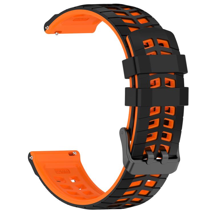 22mm Double Holes Two Color Silicone Watch Band - Black Orange