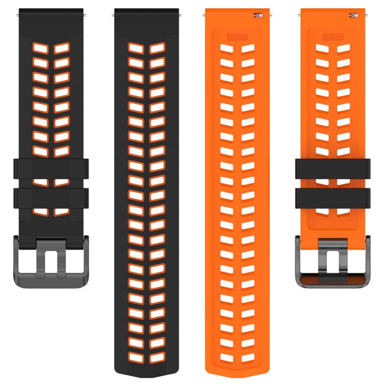 22mm Double Holes Two Color Silicone Watch Band - Black Orange