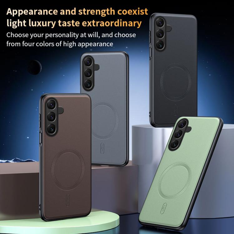 For Samsung Galaxy S23 FE 5G Plain Leather MagSafe Shockproof Phone Case