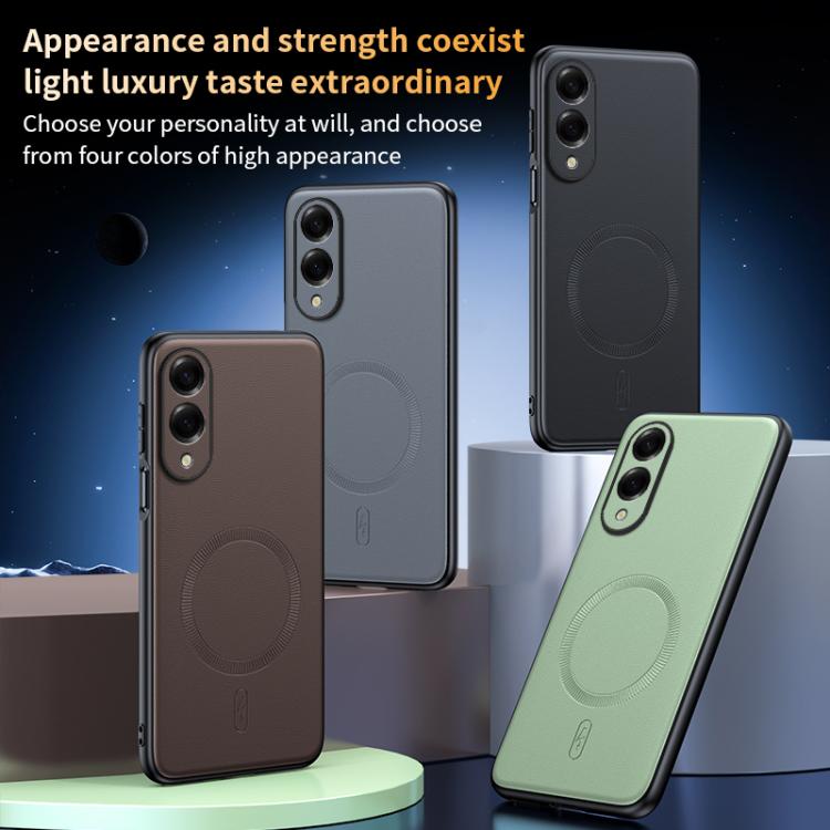 For Samsung Galaxy S25 Edge 5G Plain Leather MagSafe Shockproof Phone Case