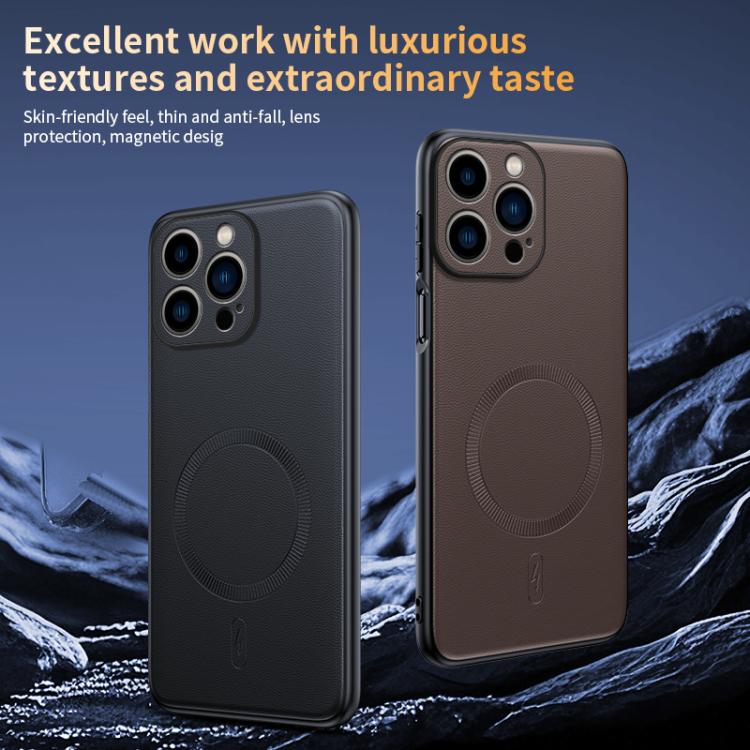 For iPhone 13 Pro Max Plain Leather MagSafe Shockproof Phone Case