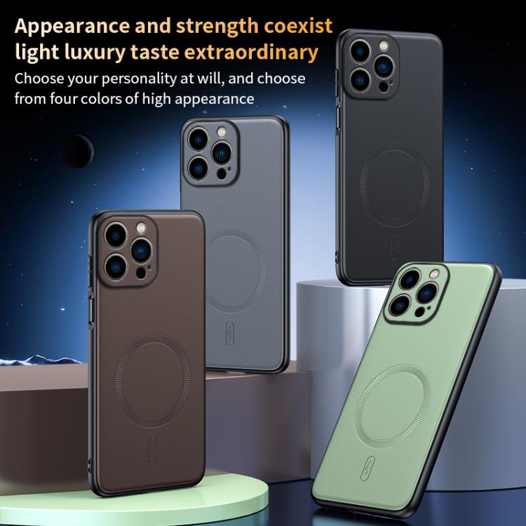 For iPhone 14 Pro Max Plain Leather MagSafe Shockproof Phone Case