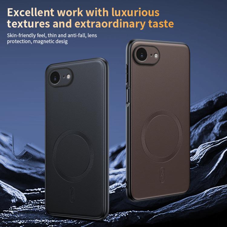For iPhone 16e Plain Leather MagSafe Shockproof Phone Case