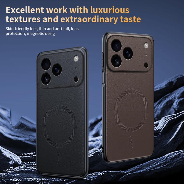 For iPhone 17 Pro Max Plain Leather MagSafe Shockproof Phone Case