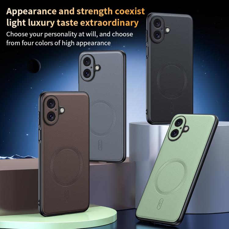 For iPhone 17 Plain Leather MagSafe Shockproof Phone Case