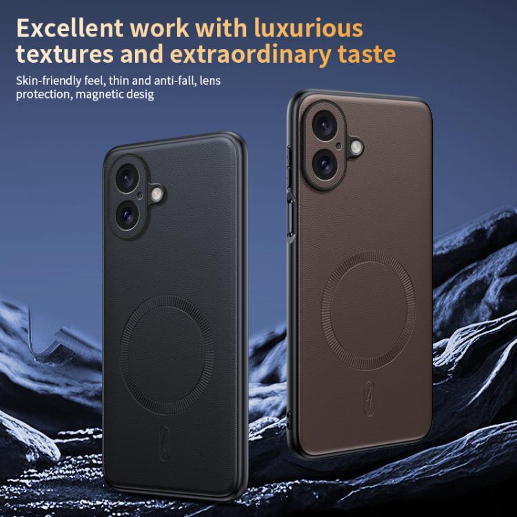 For iPhone 17 Plain Leather MagSafe Shockproof Phone Case