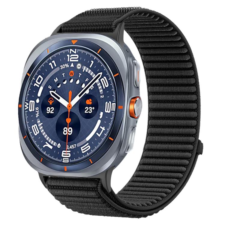 For Samsung Galaxy Watch Ultra 47mm / Ultra 2025 Woven Nylon Hook And Loop Fastener Metal Interface Watch Band
