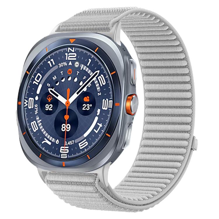 For Samsung Galaxy Watch Ultra 47mm / Ultra 2025 Woven Nylon Hook And Loop Fastener Metal Interface Watch Band