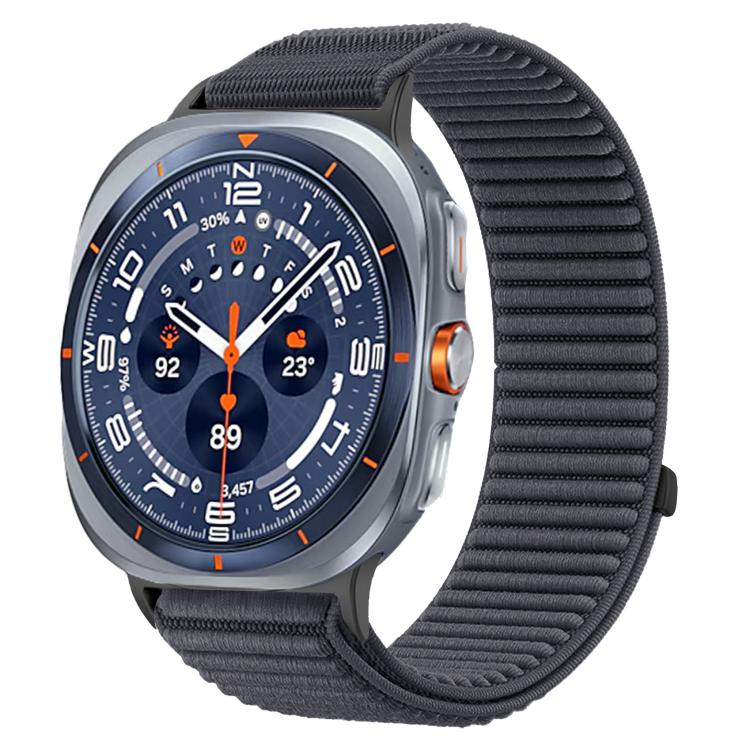 For Samsung Galaxy Watch Ultra 47mm / Ultra 2025 Woven Nylon Hook And Loop Fastener Metal Interface Watch Band