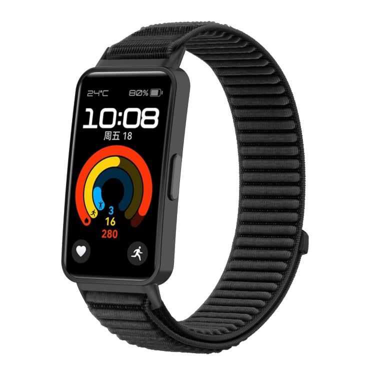 For Huawei Band 10 / 9 / 8 Woven Nylon Hook And Loop Fastener Metal Interface Watch Band