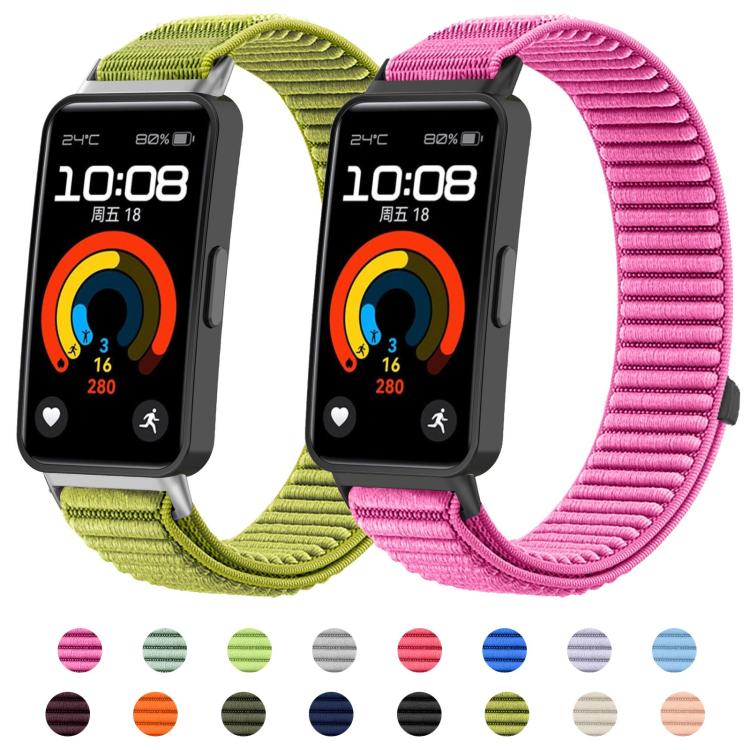 For Huawei Band 10 / 9 / 8 Woven Nylon Hook And Loop Fastener Metal Interface Watch Band
