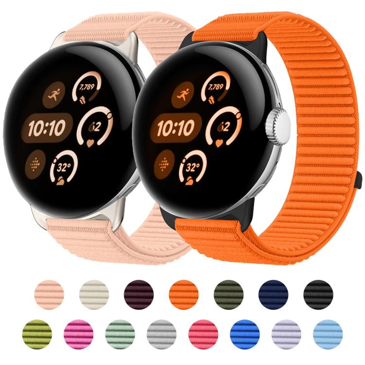 For Google Pixel Watch 4 / 3 / 2 / 1 41mm Woven Nylon Hook And Loop Fastener Metal Interface Watch Band