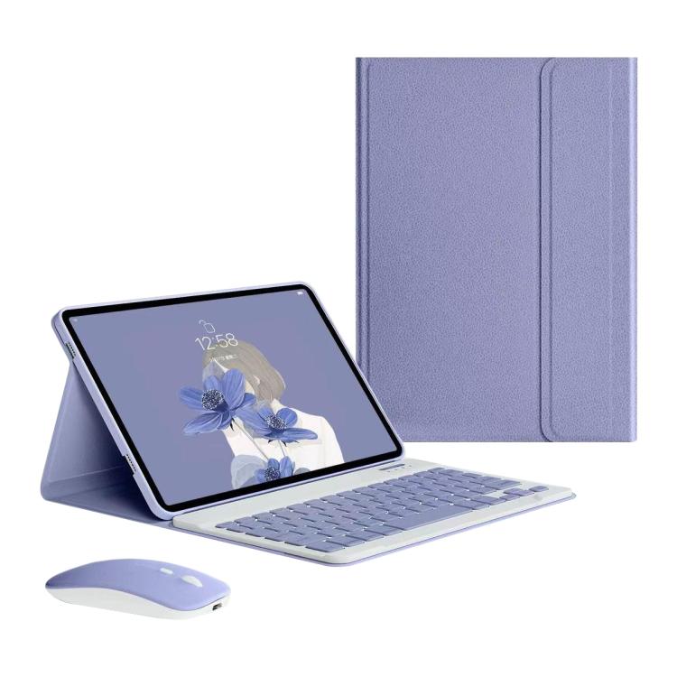 For iPad 2025 Detachable Magnetic Bluetooth Keyboard Tablet Case with Mouse - Lavender Purple